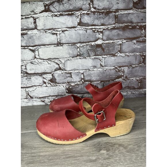 Lotta's Stockholm T-bar Highwood Red Leather Clogs Nubuck Women Sz 41EU/10.5M US - Picture 14 of 16